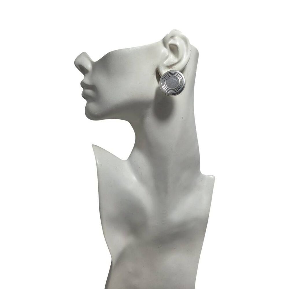 Vintage Silver Tone Concentric Disc Clip-On Earrings